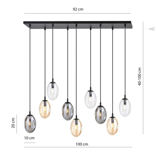 Pendelleuchte groß Rauchglas 100 cm lang 9x E14 CARLU