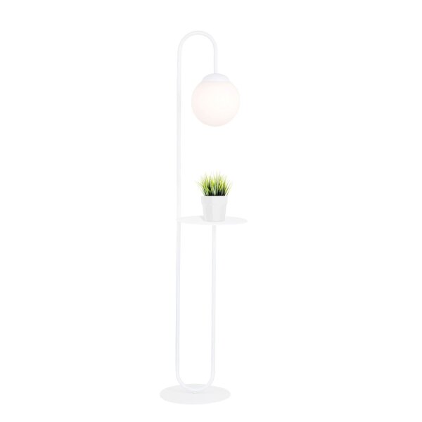 Stehleuchte Weiß 150 cm klein Glas Kugelschirm Ablage