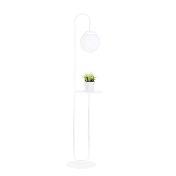 Stehleuchte Weiß 150 cm klein Glas Kugelschirm Ablage
