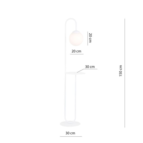 Stehleuchte Weiß 150 cm klein Glas Kugelschirm Ablage