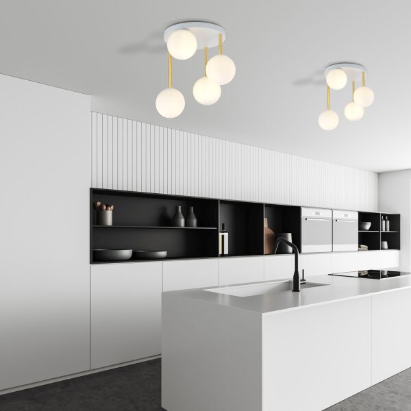 Deckenlampe Kugel Schirme Glas Metall E14 Weiß Gold