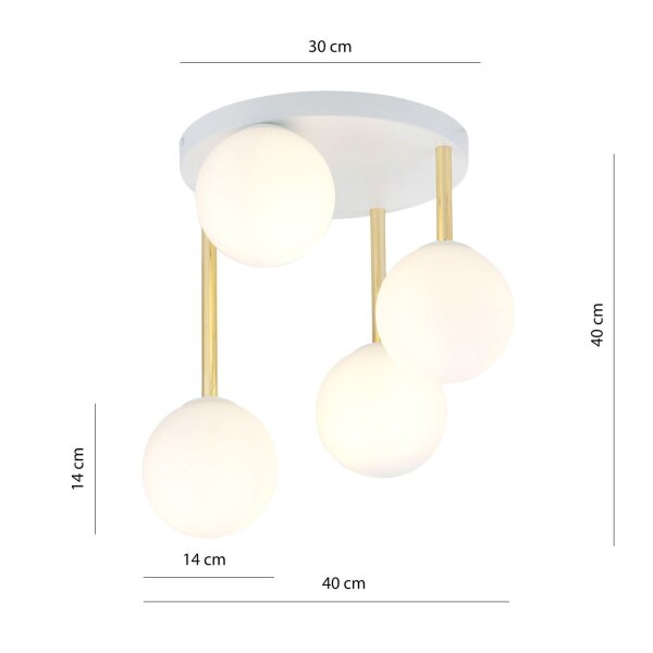 Deckenlampe Kugel Schirme Glas Metall E14 Weiß Gold