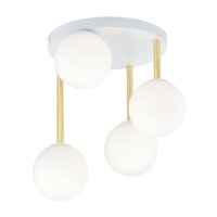 Plafonnier Boule Abat-jour Verre Métal E14 Blanc Or