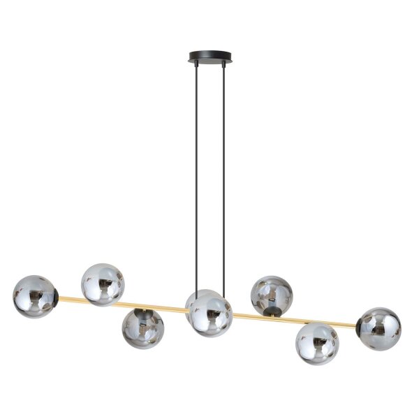 Pendelleuchte Schwarz Graphit Gold 140 cm lang Rauchglas