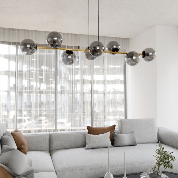 Pendelleuchte Schwarz Graphit Gold 140 cm lang Rauchglas