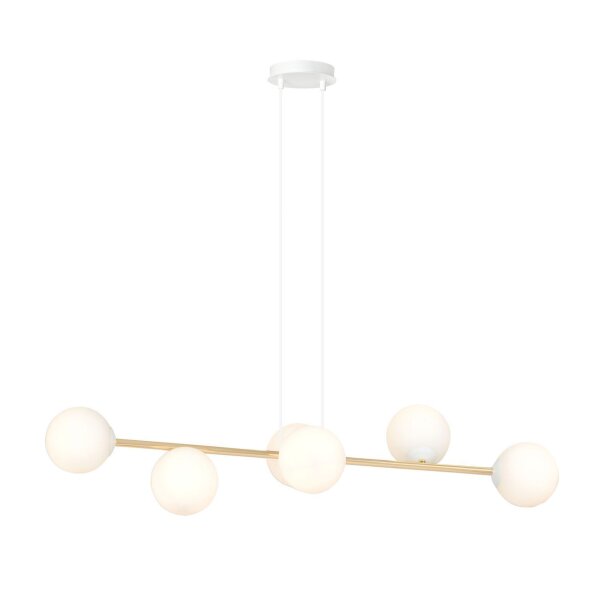 Lampe à suspendre métal verre en blanc or 110 cm de long