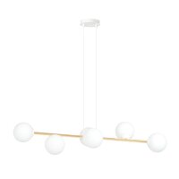 Hängelampe Metall Glas in Weiß Gold 110 cm lang