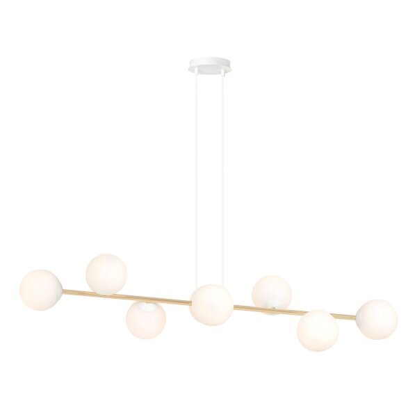 Hängelampe Weiß Gold 8x E14 Glas Metall 140 cm groß