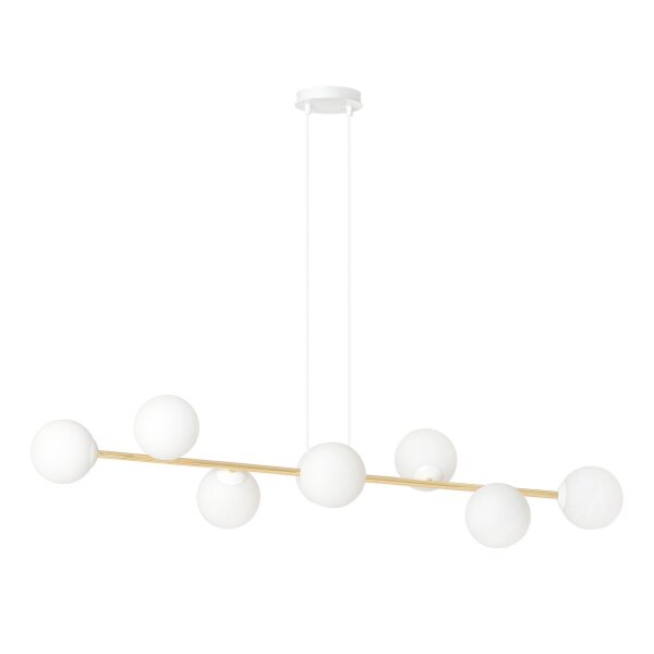 Hängelampe Weiß Gold 8x E14 Glas Metall 140 cm groß