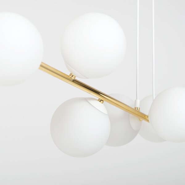 Hängelampe Weiß Gold 8x E14 Glas Metall 140 cm groß