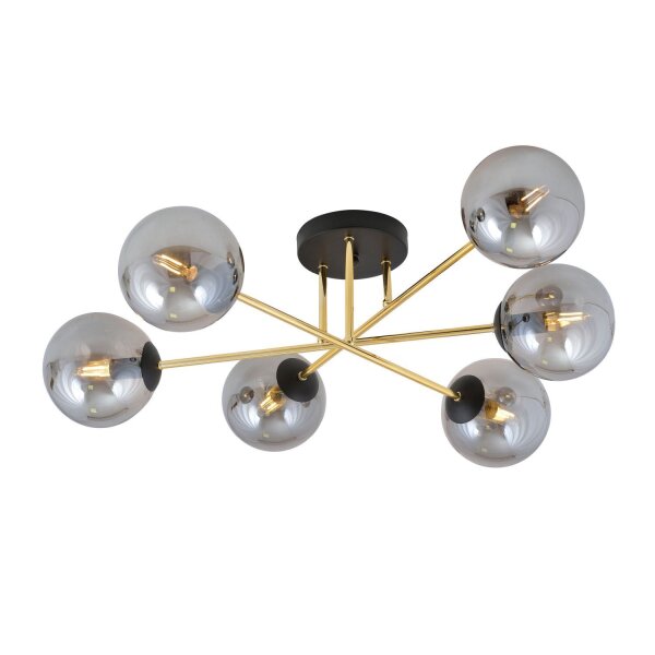 Deckenleuchte Wohnzimmer 75 cm 6x E14 Glas Metall