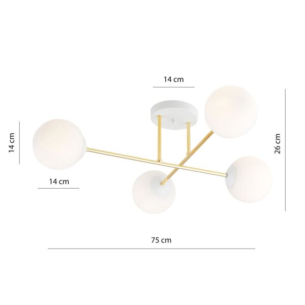 Deckenlampe Weiß Gold aus Glas Metall 4-flammig