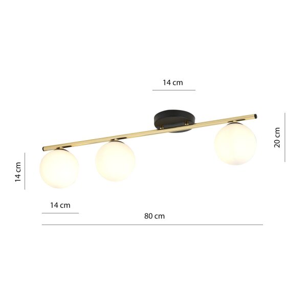 Deckenleuchte 80 cm lang Kugel Schirme Glas Metall