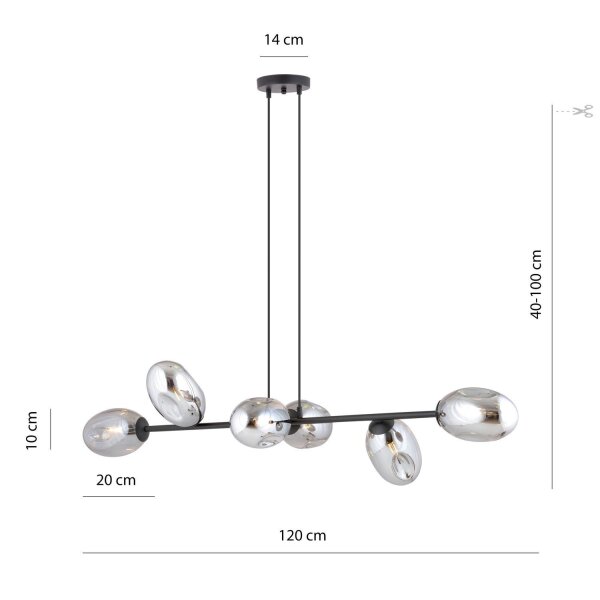 Hängelampe Rauchglas verstellbar 120 cm lang