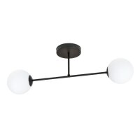 Plafonnier allongé 55 cm 2 flammes verre métal