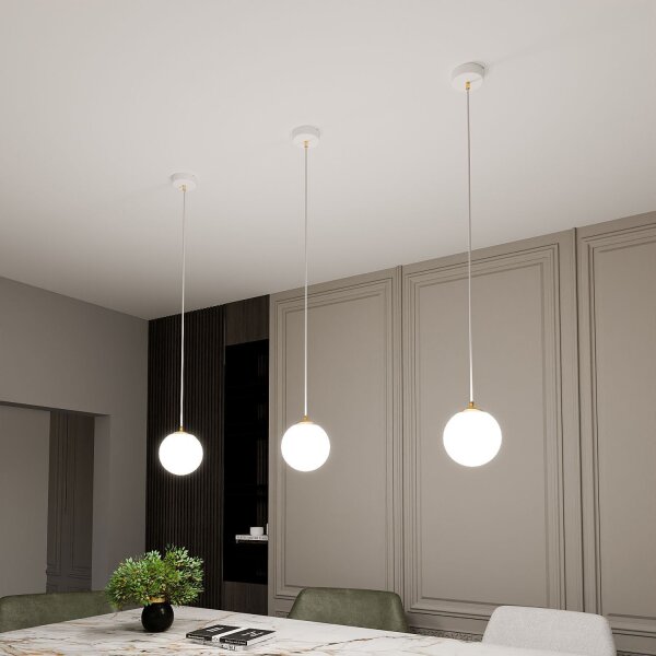 Lampe à suspendre Blanc Or E14 Verre Abat-jour sphérique Ø 14 cm
