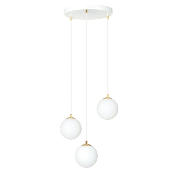 Suspension 3 flammes Ø 40 cm Blanc Or Verre