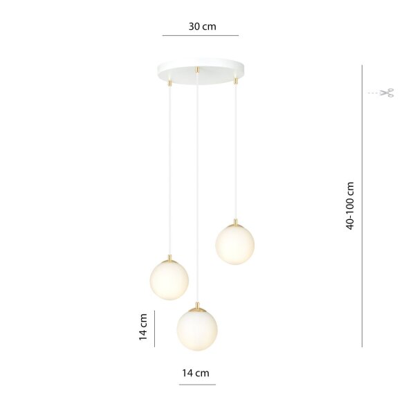 Suspension 3 flammes Ø 40 cm Blanc Or Verre