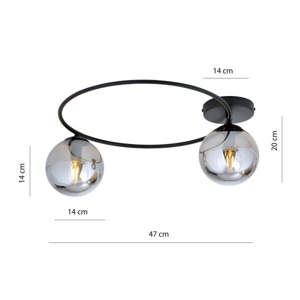 Plafonnier à 2 flammes rond Ø 47 cm verre fumé métal
