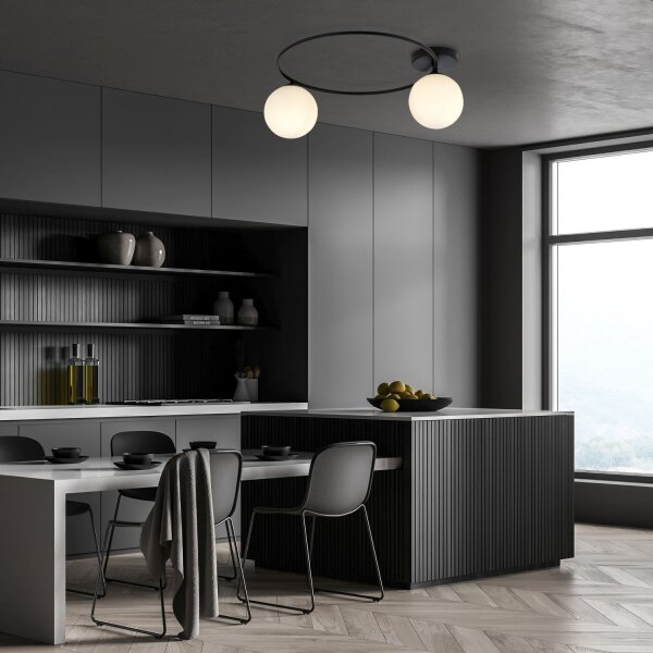 Plafonnier noir blanc E14 Ø 47 cm faible éblouissement