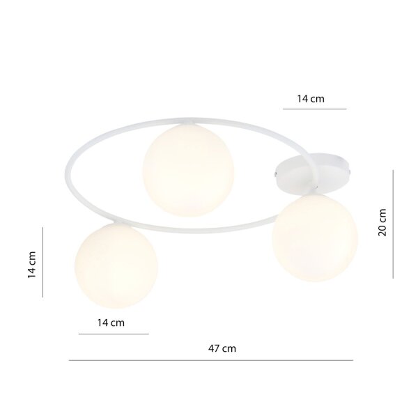 Plafonnier Blanc H : 20 cm Ø 47 cm 3-flamme