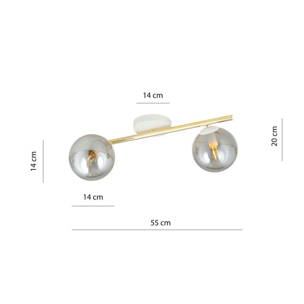 Plafonnier LUISELLA 55 cm de long Blanc Graphite Or