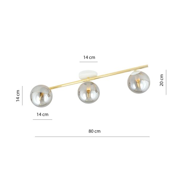 Deckenlampe Kugel Schirme Rauchglas Metall LUISELLA