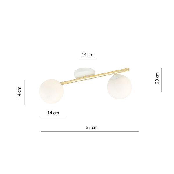 Deckenleuchte Weiß Gold Kugelschirm Glas Metall