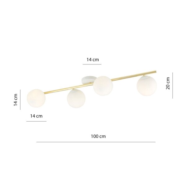 Plafonnier verre métal 100 cm long blanc or E14