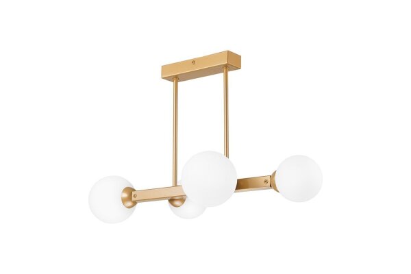 Plafonnier or blanc 62 cm de long 4-flamme G9 verre métal