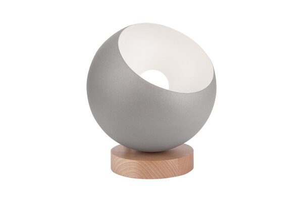 Kleine Tischlampe Kugel in Silber E27 Ø17 cm Metall Holz