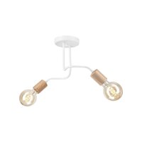 Plafonnier Blanc 2 flammes pour E27 Métal Bois...
