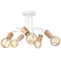 Plafonnier métal bois blanc 5 flammes E27 L : 44...