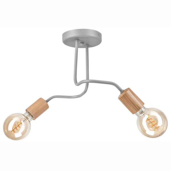 Deckenlampe Grau Metall Holz 2-flammig E27 B: 45 cm ANANI