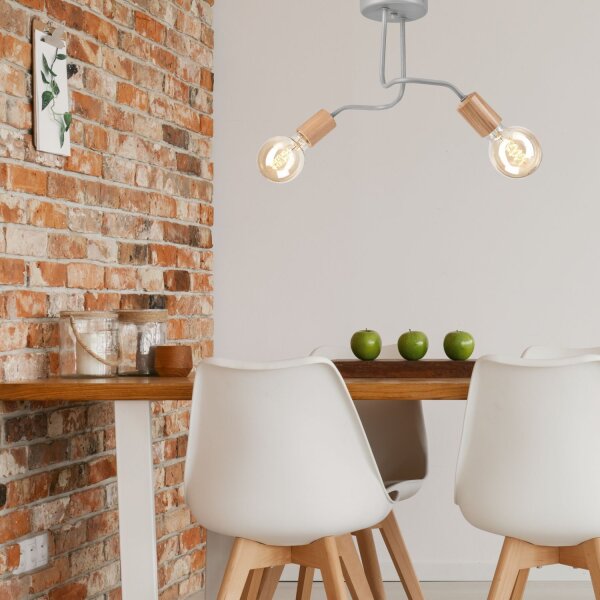 Deckenlampe Grau Metall Holz 2-flammig E27 B: 45 cm ANANI