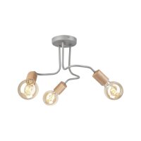 Plafonnier métal bois L : 40 cm Gris 3 feux E27...
