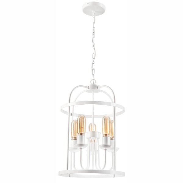 Suspension Blanc 5 flammes E27 Métal Rustique Ø 35,5 cm