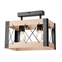 Plafonnier Bois Métal carré 2x E27 Rustique...