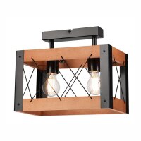 Plafonnier Rustikal carré L : 33 cm 2x E27 bois...