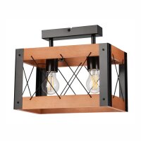 Plafonnier Rustikal carré L : 33 cm 2x E27 bois...