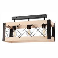 Plafonnier Bois Métal Rustique 3 flammes E27 Noir...