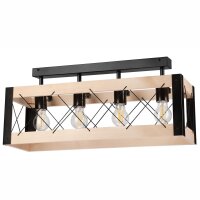 Plafonnier Bois Métal Rustique 63 cm de long Noir...