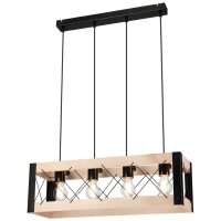 Hängeleuchte Holz Metall 4x E27 B: 63 cm Schwarz...