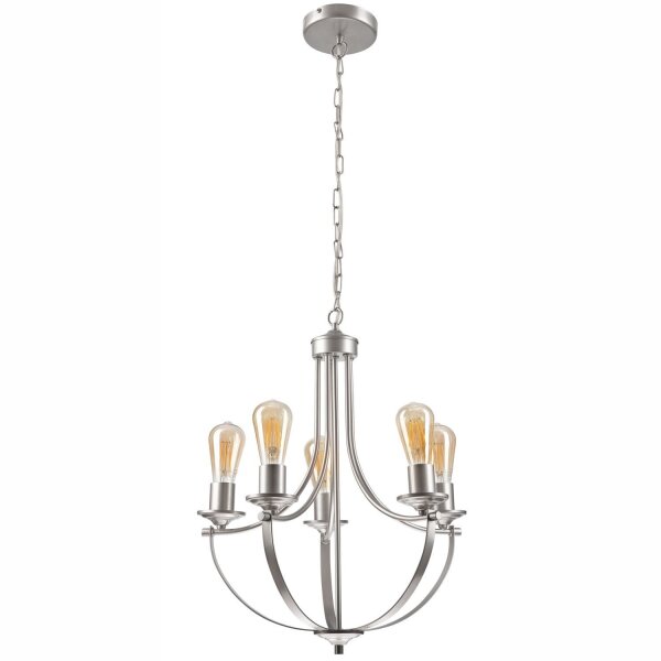 Kronleuchter Metall in Silber 5-flammig E27 Ø 45 cm Rustikal