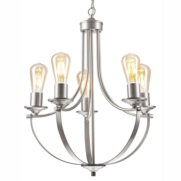 Kronleuchter Metall in Silber 5-flammig E27 Ø 45 cm Rustikal