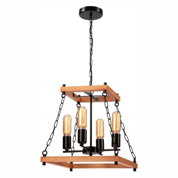 Pendelleuchte Rustikal B: 37 cm 4-flammig E27 Holz Metall