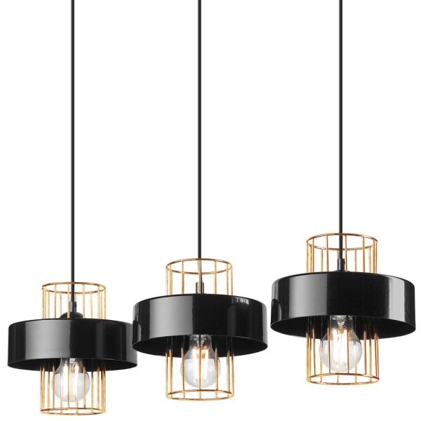Lampe à suspendre noir or 3 flammes E27 L : 60 cm Métal