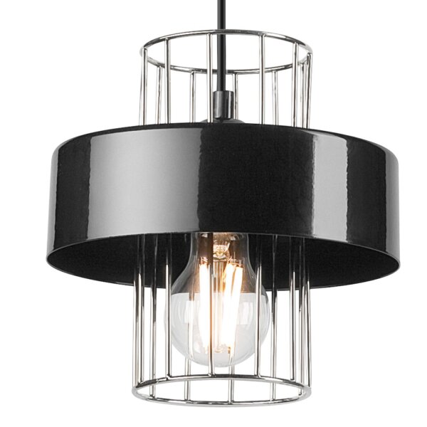 Hängelampe Metall Schwarz Chrom Ø 20 cm E27 höhenverstellbar