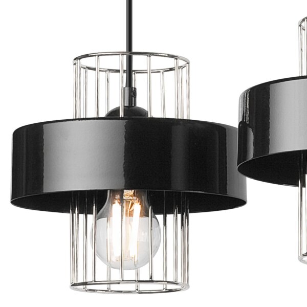 Suspension 3 flammes Moderne Noir Chrome E27 Métal