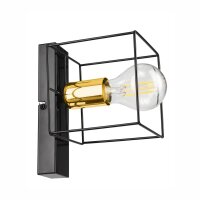 Wandleuchte Metall klein Schwarz Gold Würfel Draht...